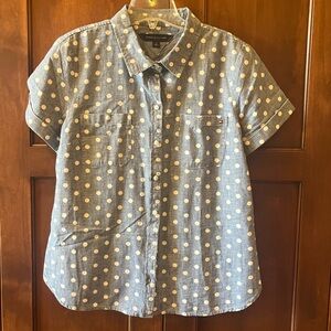 Tommy Hilfiger Button-Front Short Sleeve Polka Dot Shirt - Blue